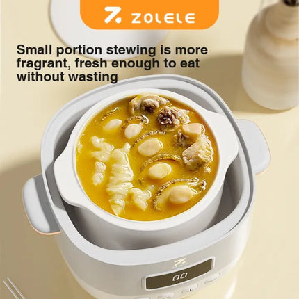 ZOLELE ES101 Elctric Stew Pot Smart Slow Cooker, 1 Liter Capacity Ceramic Inner Pot - White - ORRO HOME