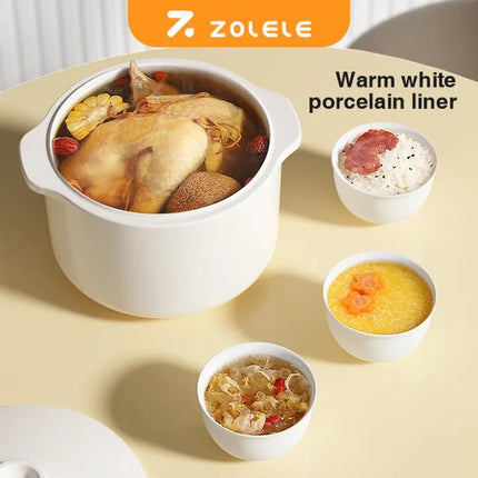 ZOLELE ES101 Elctric Stew Pot Smart Slow Cooker, 1 Liter Capacity Ceramic Inner Pot - White - ORRO HOME