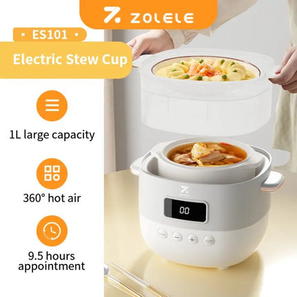 ZOLELE ES101 Elctric Stew Pot Smart Slow Cooker, 1 Liter Capacity Ceramic Inner Pot - White - ORRO HOME