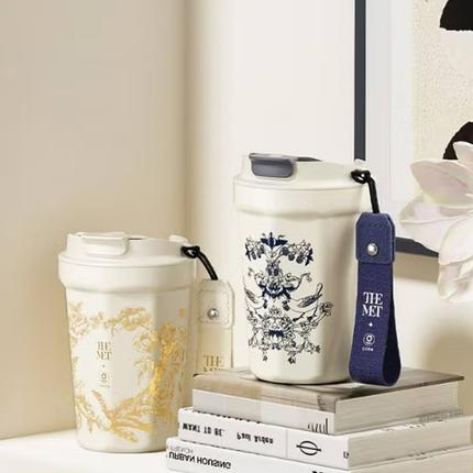 Golden Octagon Vacuum Tumbler 390ml | GERM × THE MET Ethereal Garden Stainless Steel Insulated Mug | BPA-Free Leak-Proof Travel Thermos | Elegant Hot & Cold Reusable Cup | Art-Inspired Collector Design