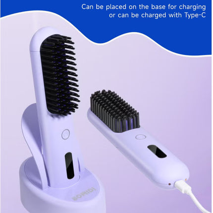 Cordless Hair Straightener Comb Detachable for Easy Clean , 200M Ions, 6 Speed Smart Temp, Dual Charging, Ideal for On - the - Go Styling - Purple