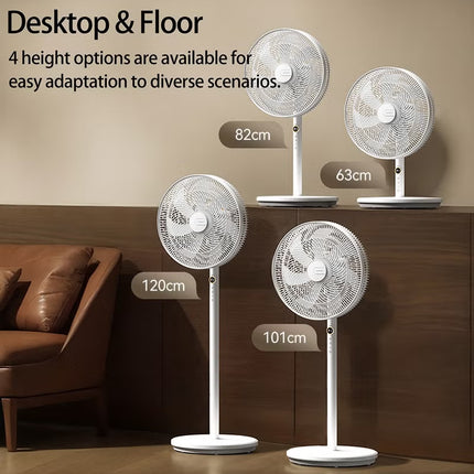 Deerma High-Power 16" Pedestal Floor Fan with 7 Biomimetic Leaf Blades, Wide-Angle Oscillation, 4 Height Levels, 3-Speed Settings, Touch Controls, LED Display DEM-FD11W White