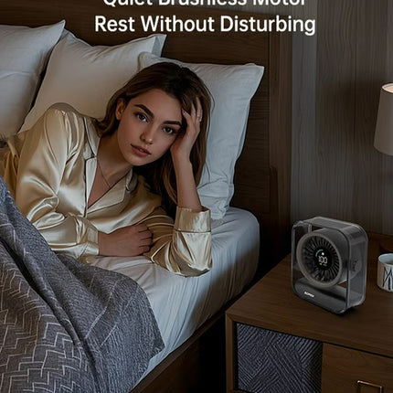 BOMIDI Portable 7-Blade Desktop Fan with LED Digital Display, 3000mAh Rechargeable Battery, Quiet Brushless Motor, Adjustable Angle, Type-C USB Charging – Mini Table Fan for Home, Office, Travel & Outdoor Use