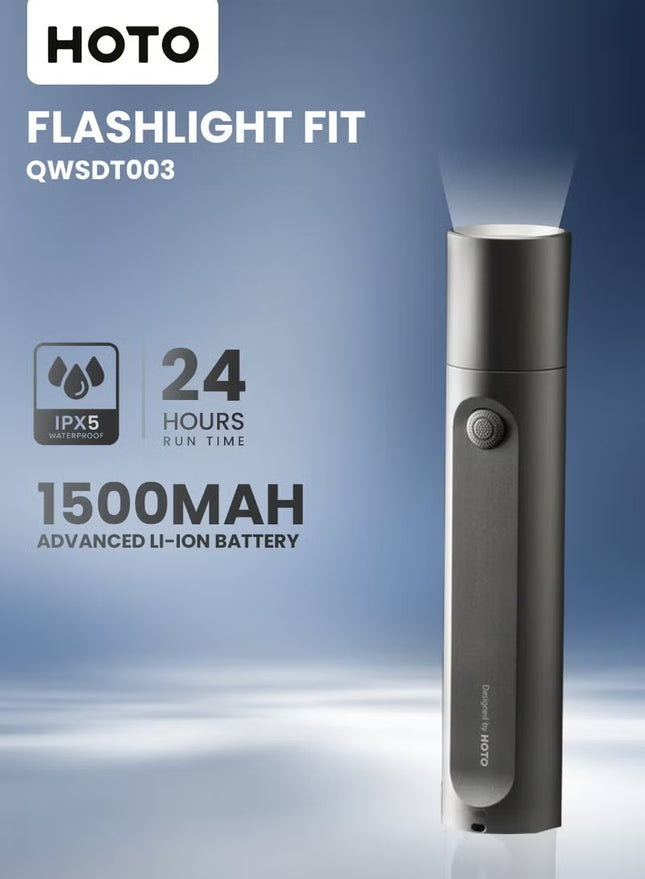 Flashlight Fit | 3 Lightning modes | Dustproof & Water-Resistant IP55 | Up to 24 hours continuous lightning | 300 lumens and a 200m reach | aluminum alloy case