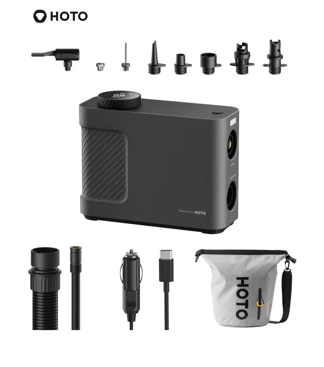 Heavy-Duty Dual-Core Smart Inflator – HOTO Station for Inflate & Deflate with 9 Intelligent Modes, Corded & Cordless Use, 7500mAh Power, Fast Performance – Gray – QWCQB002