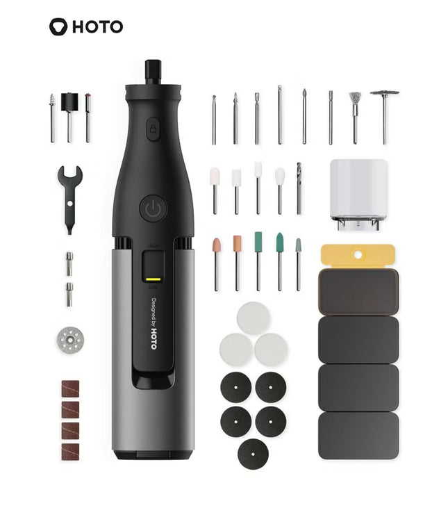 Electric Grinder – HOTO 12V Multi-Speed Rotary Tool, 35,000 RPM, Ergonomic & Lightweight Design for DIY & Home Projects – Gray – QWLDM002