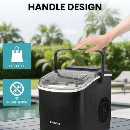 Automatic Ice Maker, 15kg 24hrs Ice Production, Round lce Cube Shape,1.3 Liter Capacity With 6-13mins Ice Making, LED Display 6.2kg 110W for Home Kitchen, Bars, Coffee Shops, Restaurant HZB-16M-Black