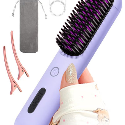 Cordless Hair Straightener Comb Detachable for Easy Clean , 200M Ions, 6 Speed Smart Temp, Dual Charging, Ideal for On - the - Go Styling - Purple