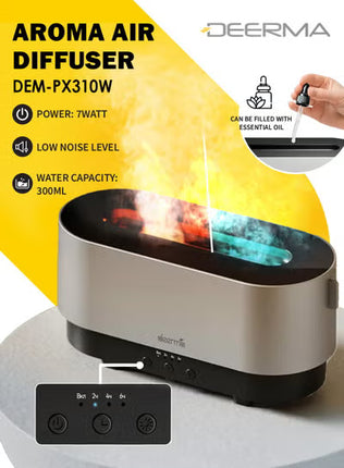 3-in-1 Aroma Air Diffuser 300ml Ultrasonic Humidifier with Essential Oil Function, Flame Effect LED Light, Adjustable Timer, Quiet Mist for Bedroom, Office, Home