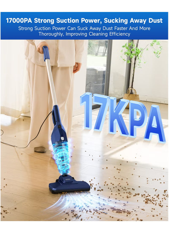 Portable Handheld Vacuum Cleaner with 17000Pa Strong Power 900mL Dust Cup, Quiet Suction- Stick Vacuum Cleaner for Wood, Carpet, Tile Floors S9- Blue