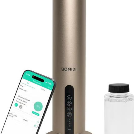 BOMIDI Waterless Aromatherapy Diffuser with 120ML Sandalwood Essential Oil – Smart Bluetooth & Touch Screen Scent Machine for Home, Office & Commercial Use (Venturi Tech, 100m² Coverage), BOMIDI AD02 Gold