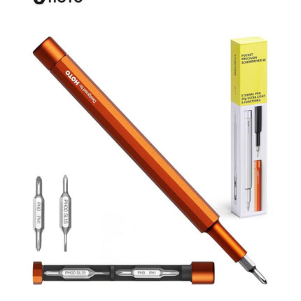 Precision Pocket Screwdriver Pen – HOTO Pocket Multi-Tool with 5 Bits, Soft Pencil Tip, Magnetic Storage, Premium Aluminum Body – Red – QWLSD013