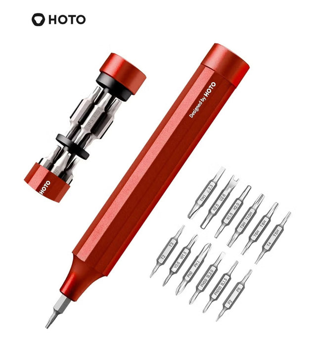 HOTO 24-in-1 Precision Screwdriver Pen Set – Red, Magnetic Manual Repair Tool with S2 Steel Bits, Aluminum Alloy Body for Electronics, Eyeglasses, Watches, Laptops – QWLSD004