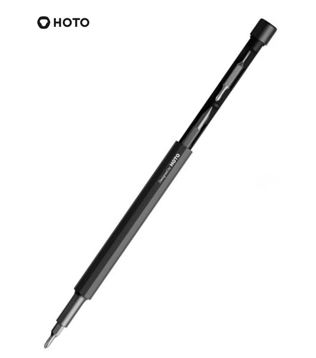 Precision Pocket Screwdriver Pen – HOTO Little Pocket Multi-Tool with 5 Bits, Soft Pencil Tip, Magnetic Storage, Premium Aluminum Body – Black – QWLSD013