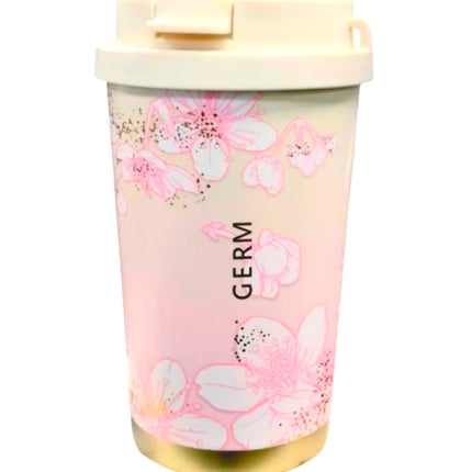 Gradient Sakura Coffee Tumbler 390ml | GERM Flower Series Stainless Steel Vacuum Flask with Straw Lid | BPA-Free Leak-Proof Travel Mug | Hot & Cold Insulated Reusable Thermos Cup | Elegant Floral Design