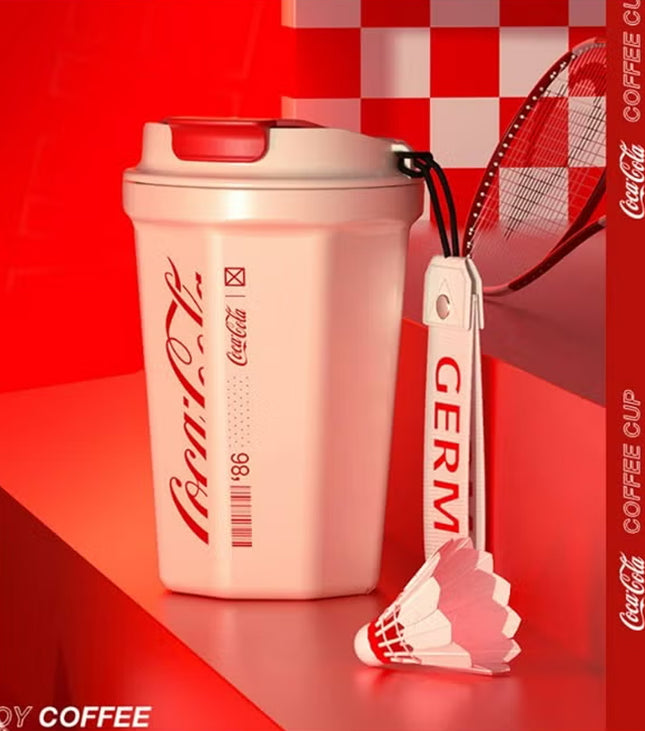 Coca-Cola Red Octagon Vacuum Tumbler 300ml | GERM | Stainless Steel Insulated Coffee Cup | Compact Hot & Cold Flask | BPA-Free | Official Licensed Design