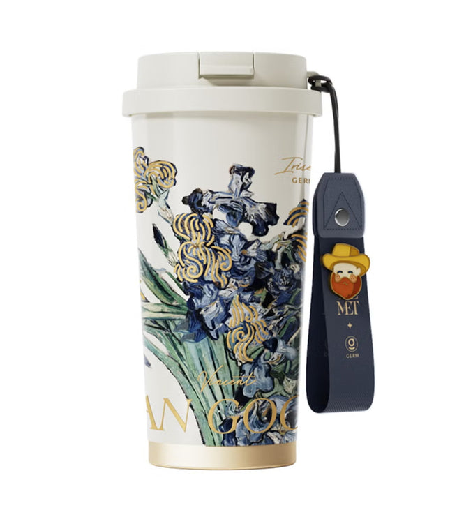 Van Gogh Irises Stainless Steel Tumbler 500ml | GERM × THE MET Shining Vacuum Mug with Straw Lid | BPA-Free Insulated Travel Cup | Leak-Proof Hot & Cold Thermos | Elegant Art Series Flask
