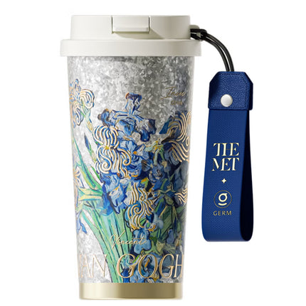 Van Gogh Irises Titanium Vacuum Tumbler 500ml | GERM × THE MET Series Insulated Flask with Straw Lid | Pure Titanium Leak-Proof Coffee Mug | BPA-Free Reusable Hot & Cold Travel Cup
