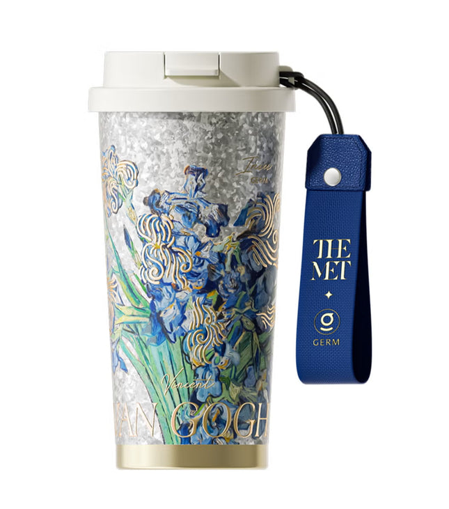 Van Gogh Irises Titanium Vacuum Tumbler 500ml | GERM × THE MET Series Insulated Flask with Straw Lid | Pure Titanium Leak-Proof Coffee Mug | BPA-Free Reusable Hot & Cold Travel Cup