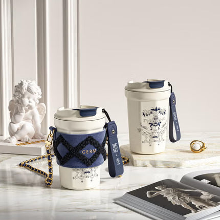 Oriental Blue Octagon Vacuum Tumbler 390ml | GERM × THE MET Regal Bloom Stainless Steel Insulated Mug | BPA-Free, Leak-Proof Art Series Thermos Cup | Hot & Cold Travel Flask | Elegant Museum-Inspired Design