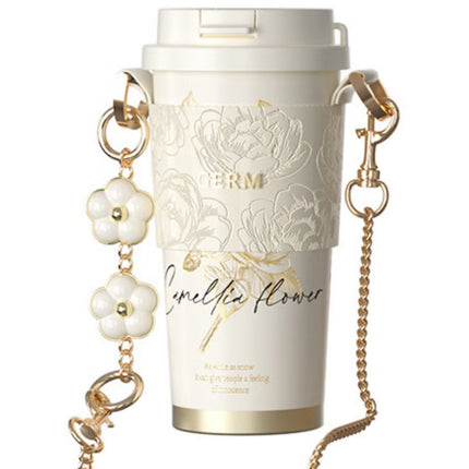 Insulated Stainless Steel Tumbler 500ml – Snow White Camellia Design | GERM Vacuum Thermos with Straw Lid | Hot & Cold Travel Mug | BPA-Free Reusable Coffee Cup for Work, School, Car, Gym | Leak-Proof Flask