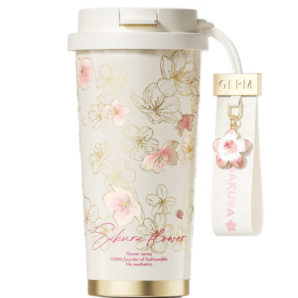 Sakura Shining Coffee Tumbler 500ml | GERM Flower Collection Stainless Steel Vacuum Flask with Straw Lid | BPA-Free Leak-Proof Travel Mug | Reusable Insulated Hot & Cold Drink Cup | Elegant Cherry Blossom Design