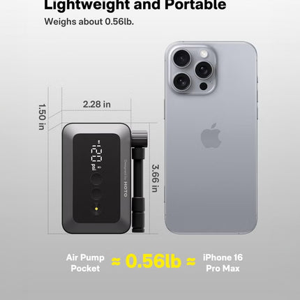 Mini Electric Air Pump – HOTO Pocket Tire Inflator with 150 PSI Max, Fast USB-C Charging, Custom Presets, Digital Display, Lightweight Design – Black – QWCQA002