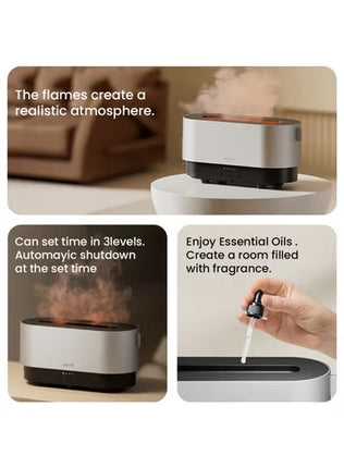 3-in-1 Aroma Air Diffuser 300ml Ultrasonic Humidifier with Essential Oil Function, Flame Effect LED Light, Adjustable Timer, Quiet Mist for Bedroom, Office, Home