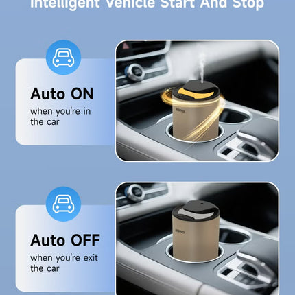 Waterless Nebulizing Aromatherapy Diffuser – Portable Fluid Fine‑Mist Essential Oil Diffuser for Car Type‑C Rechargeable, 2 000 mAh Battery, Low‑Noise (< 41 dB) Air Mist Machine with 15 mL Cote d’Azur Oil Included, AD03-Gold