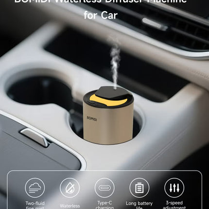 Waterless Nebulizing Aromatherapy Diffuser – Portable Fluid Fine‑Mist Essential Oil Diffuser for Car Type‑C Rechargeable, 2 000 mAh Battery, Low‑Noise (< 41 dB) Air Mist Machine with 15 mL Cote d’Azur Oil Included, AD03-Gold