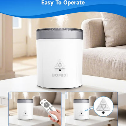 BOMIDI Ultrasonic Humidifier with Aromatherapy & UV Disinfection – 3-Speed Adjustment, 7-Color Light, Remote & Mechanical Control, Auto Shut-Off, Top Fill, Desktop & Bucket Mode - BMD - UH06