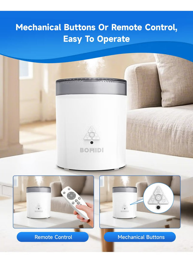 BOMIDI Ultrasonic Humidifier with Aromatherapy & UV Disinfection – 3-Speed Adjustment, 7-Color Light, Remote & Mechanical Control, Auto Shut-Off, Top Fill, Desktop & Bucket Mode - BMD - UH06
