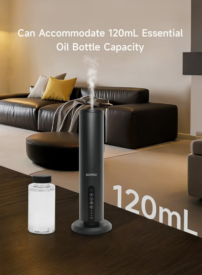BOMIDI Waterless Aromatherapy Diffuser with 120ML Sandalwood Essential Oil – Smart Bluetooth & Touch Screen Scent Machine for Home, Office & Commercial Use (Venturi Tech, 100m² Coverage), BOMIDI AD02 Black