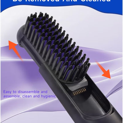 Cordless Hair Straightener Comb Detachable for Easy Clean, 200M Ions, 6 Speed Smart Temp, Dual Charging, Ideal for On - the - Go Styling - Black