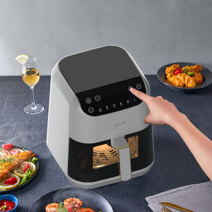 Digital Air Fryer, LED Display & Touch Control, Oil-Free Fryer, 6 Preset Programs with Dynamic NTC Temperature control & Time Set,Delay Start Function & Easy to Clean 5.5 L 1400 W DEM-KZ130W White