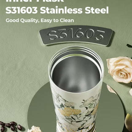 Van Gogh White Roses Stainless Steel Tumbler 500ml | GERM × The MET Insulated Vacuum Cup with Straw Lid | BPA-Free, Leak-Proof Thermos | Hot & Cold Travel Mug for Office, School, Car, Gym | Artistic Floral Design