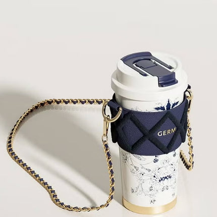 Oriental Blue Floral Thermos Tumbler 500ml | GERM × THE MET Regal Bloom Series Vacuum Mug | BPA-Free Stainless Steel Insulated Cup with Straw Lid | Hot & Cold Travel Bottle | Leak-Proof Art-Inspired Design