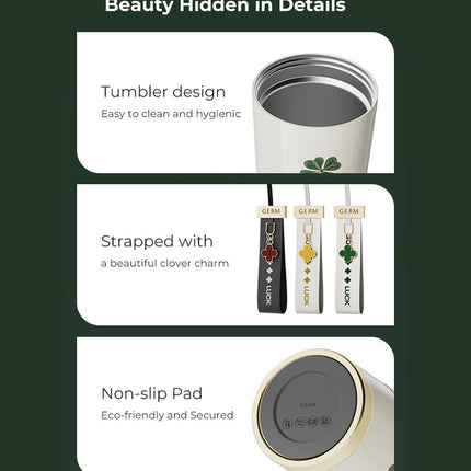 Happy Green Coffee Tumbler 500ml | GERM Clover Shining Series Stainless Steel Vacuum Flask with Straw Lid | BPA-Free Leak-Proof Insulated Travel Cup | Hot & Cold Reusable Mug for Office, School & Daily Use