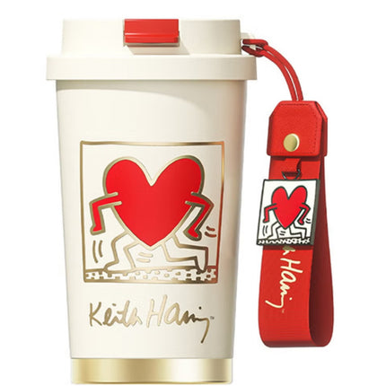 Keith Haring Coffee Tumbler – Red 390ml | GERM | Stainless Steel Insulated Mug | Official Licensed Art Series | Keeps Hot & Cold