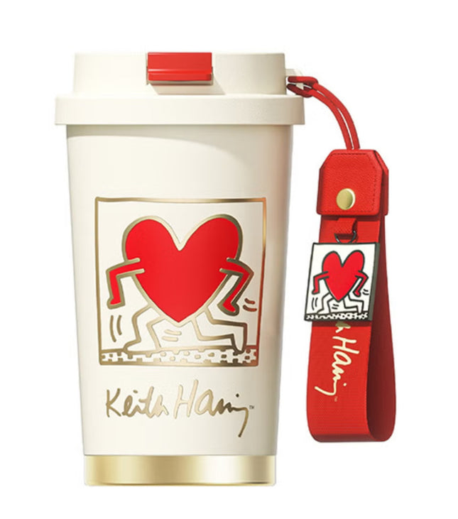 Keith Haring Coffee Tumbler – Red 390ml | GERM | Stainless Steel Insulated Mug | Official Licensed Art Series | Keeps Hot & Cold