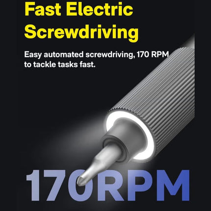 Electric Precision Screwdriver ADV – HOTO 170 RPM, 25 S2 Steel Bits, Shadowless LED, Dual Torque Modes, Magnetic Storage, Anti-Slip Grip – Gray – QWLSA001