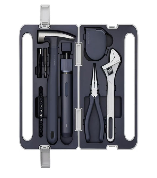 Electric Screwdriver 3.6V 5-Piece Tool Set | Magnetic Claw Hammer, Self-Lock Measuring Tape, Needle Nose Plier, Adjustable Spanner & 10 Bits | Compact & Durable DIY Kit (Black)