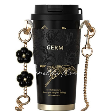 Black & Golden Coffee Tumbler 500ml | GERM Camellia Shining Series Stainless Steel Vacuum Flask with Straw Lid | BPA-Free Leak-Proof Travel Mug | Hot & Cold Insulated Reusable Cup | Stylish Metallic Thermos