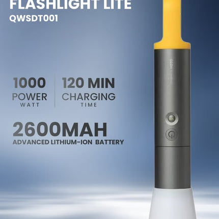 Flashlight Lite | Zoomable Torch with 5 Modes (SOS & Strobe) | USB Rechargeable Extremely Bright 1000 Lumen Torch with Diffuser & Portable Carabiner Hook | Flashlight for Camping, Hiking, Emergency