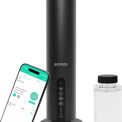 BOMIDI Waterless Aromatherapy Diffuser with 120ML Sandalwood Essential Oil – Smart Bluetooth & Touch Screen Scent Machine for Home, Office & Commercial Use (Venturi Tech, 100m² Coverage), BOMIDI AD02 Black