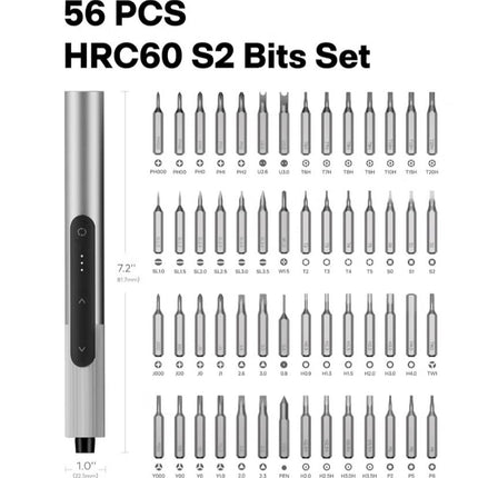 Electric Precision Screwdriver Master Set (56 Bits) – 3 Torque Settings, Brushless Motor, LED Light, Rechargeable – 60min Runtime, Type-C Charging
