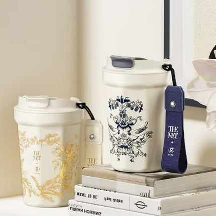 Oriental Blue Octagon Vacuum Tumbler 390ml | GERM × THE MET Regal Bloom Stainless Steel Insulated Mug | BPA-Free, Leak-Proof Art Series Thermos Cup | Hot & Cold Travel Flask | Elegant Museum-Inspired Design