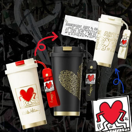 Keith Haring Coffee Tumbler – Red 390ml | GERM | Stainless Steel Insulated Mug | Official Licensed Art Series | Keeps Hot & Cold