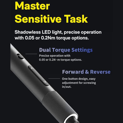 Electric Precision Screwdriver ADV – HOTO 170 RPM, 25 S2 Steel Bits, Shadowless LED, Dual Torque Modes, Magnetic Storage, Anti-Slip Grip – Gray – QWLSA001
