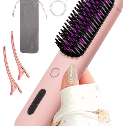 Cordless Hair Straightener Comb Detachable for Easy Clean, 200M Ions, 6 Speed Smart Temp, Dual Charging, Ideal for On - the - Go Styling - Pink